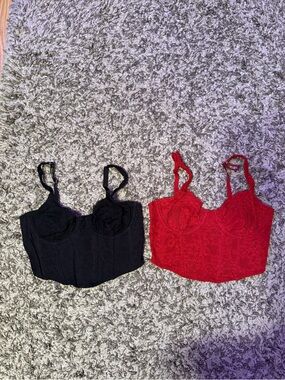 Black and Red Lace Corset Top Set with Tags